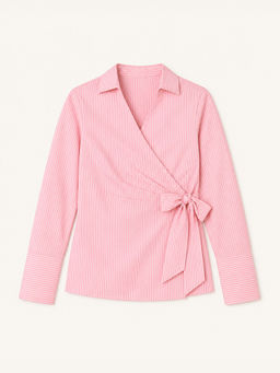 FABLE STREET - Cotton Blend Wrap Shirt - Pink