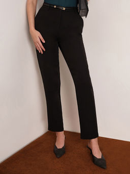FABLE STREET - Black Solid Regular Trouser