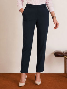 FABLE STREET - Navy Blue Solid Regular Trouser