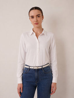 FABLE STREET - Cotton Knitted Shirt -White
