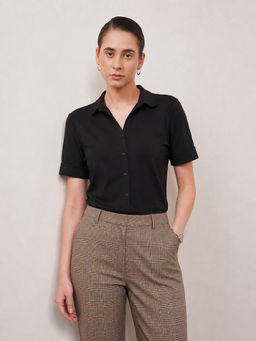 FABLE STREET - Black 4 Way Stretch Collared Livin T-Shirt