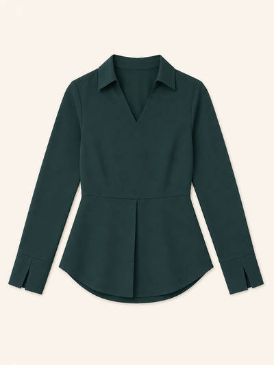 Collared V Neck Full Sleeve Top