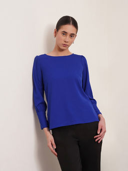 FABLE STREET - Cobalt Blue Boat Neck Solid Top