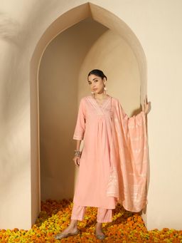 Gahan - Peach Mirror Embroidery Kurta with Pant & Dupatta (Set of 3)