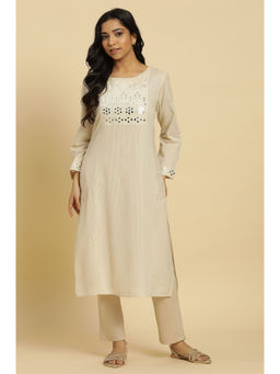 W - Off White Solid Kurta
