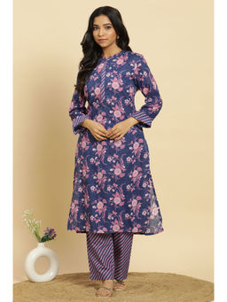 W - Blue Floral Kurta and Straight Pant (Set of 2)