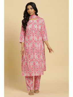 W - Pink Paisley Kurta Straight Pant and Dupatta (Set of 3)