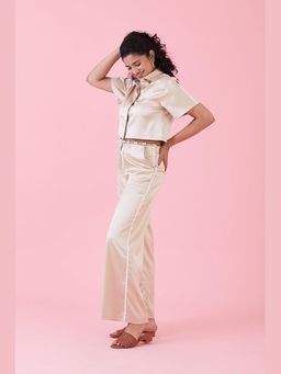 Muvazo - Beige Satin Solid/Plain Co-Ords Sets
