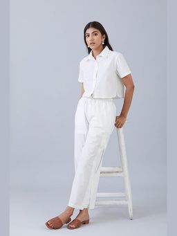 Muvazo - White Cotton Solid/Plain Co-Ords Sets