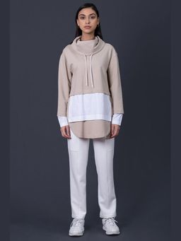 Muvazo - Beige Cotton Colorblock Co-Ords Sets