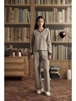 Muvazo - Brown Cotton Blend Checks Co-Ords Sets
