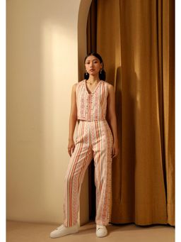 Muvazo - Orange Cotton Geometric Co-Ords Sets