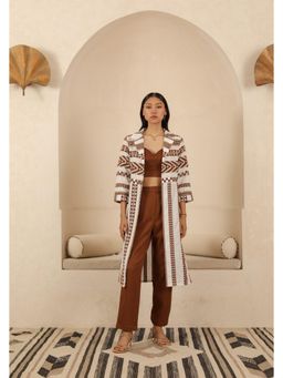 Muvazo - Brown Jacquard Printed Co-Ords Sets