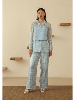 Muvazo - Blue Crepe Floral Co-Ords Sets