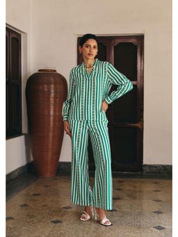 Muvazo - Green Dobby Stripes Co-Ords Sets