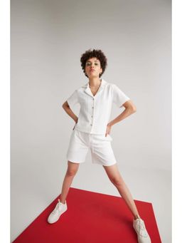 Muvazo - White Polyester Solid/Plain Co-Ords Sets