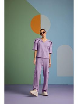 Muvazo - Lavender Pure Cotton Solid/Plain Co-Ords Sets