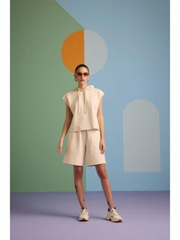 Muvazo - Beige Cotton Solid/Plain Co-Ords Sets