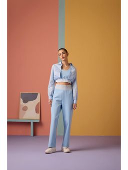 Muvazo - Blue Cotton Solid/Plain Co-Ords Sets