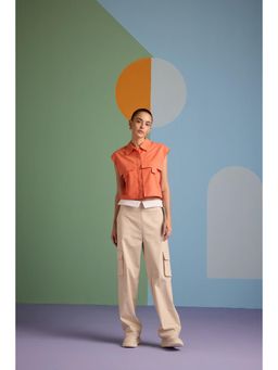 Muvazo - Orange Cotton Solid/Plain Co-Ords Sets