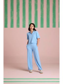 Muvazo - Blue Jacquard Solid/Plain Co-Ords Sets