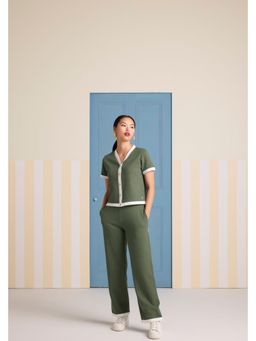 Muvazo - Green Cotton Solid/Plain Co-Ords Sets