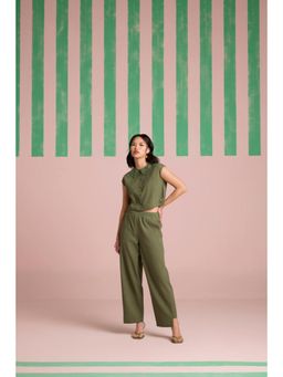 Muvazo - Green Cotton Solid/Plain Co-Ords Sets