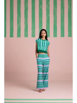 Muvazo - Green Polyester Geometric Co-Ords Sets