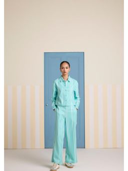 Muvazo - Aqua Polyester Stripes Co-Ords Sets