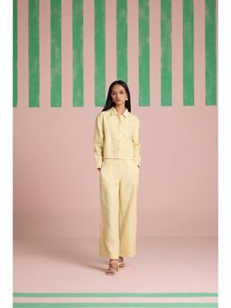 Muvazo - Yellow Polyester Stripes Co-Ords Sets