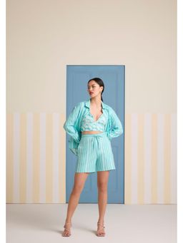 Muvazo - Aqua Polyester Stripes Co-Ords Sets