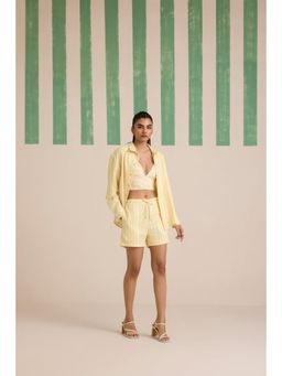 Muvazo - Yellow Polyester Stripes Co-Ords Sets