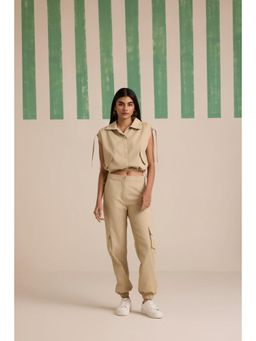 Muvazo - Beige Polyester Solid/Plain Co-Ords Sets
