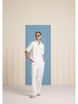 Muvazo - White Cotton Solid/Plain Co-Ords Sets