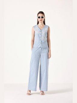 Muvazo - Blue Pure Cotton Stripes Co-Ords Sets