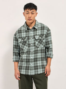 The Bear House - Men's Relaxed Fit Teal Check Cotton Casual Shirt