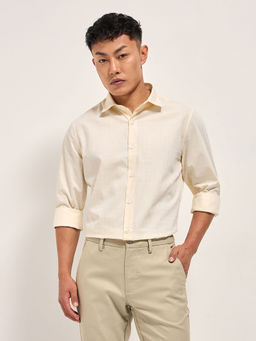The Bear House - Men's Tailored Fit Cream Check Formal Shirt