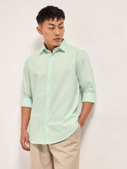 The Bear House - Men's Tailored Fit Green Check Formal Shirt