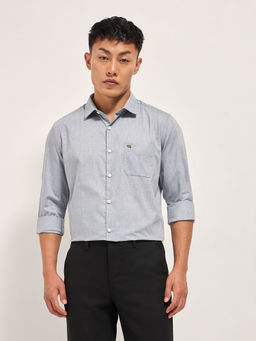 The Bear House - Men's Tailored Fit Grey Solid Formal Shirt