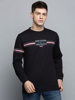 SHOWOFF - Mens Round Neck Printed Black Pullover Sweatshirt