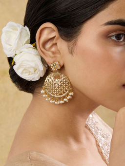 Indinoor - White Jaali Punjabi Jadau Chandbali Earrings
