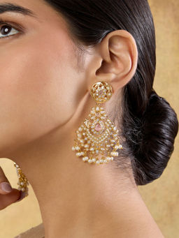 Indinoor - Pink Rimple Punjabi Jadau Chandbali Earrings