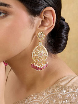 Indinoor - Pink Guldasta Punjabi Jadau Chandbali Earrings