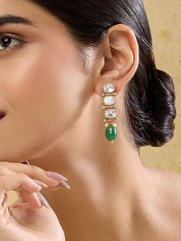 Indinoor - Green Aeshah Kundan Drop Earrings