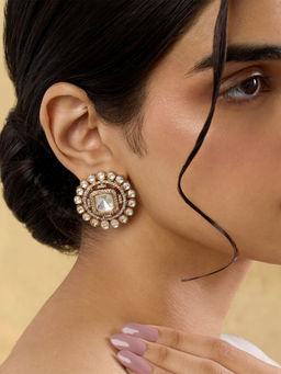 Indinoor - White Jhulka Kundan Polki Studs Earrings