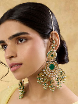 Indinoor - Green Tanvi Punjabi Jadau Chandbali Earrings