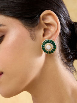 Indinoor - Green Gota Kundan Polki Studs Earrings