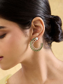 Indinoor - Green Moha Kundan Drop Earrings