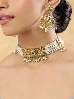 Indinoor - Green Riha Punjabi Jadau Choker Necklace with Earrings