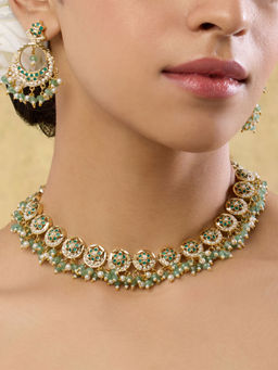 Indinoor - Green Marhaa Punjabi Jadau Choker Necklace with Earrings